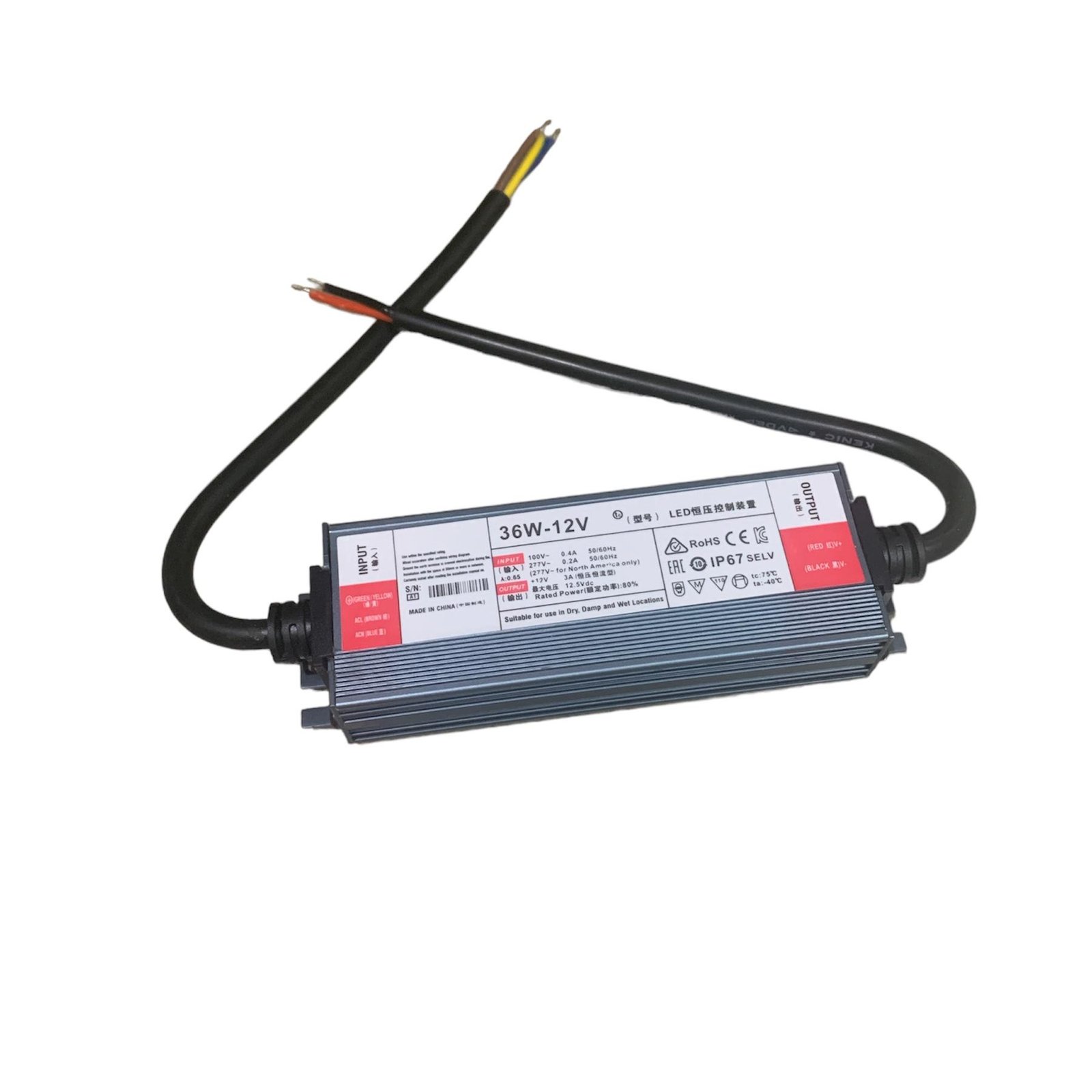 Power Supply LED Strip 12V 3A Switching LED 36W 36Watt IP67 Waterproof