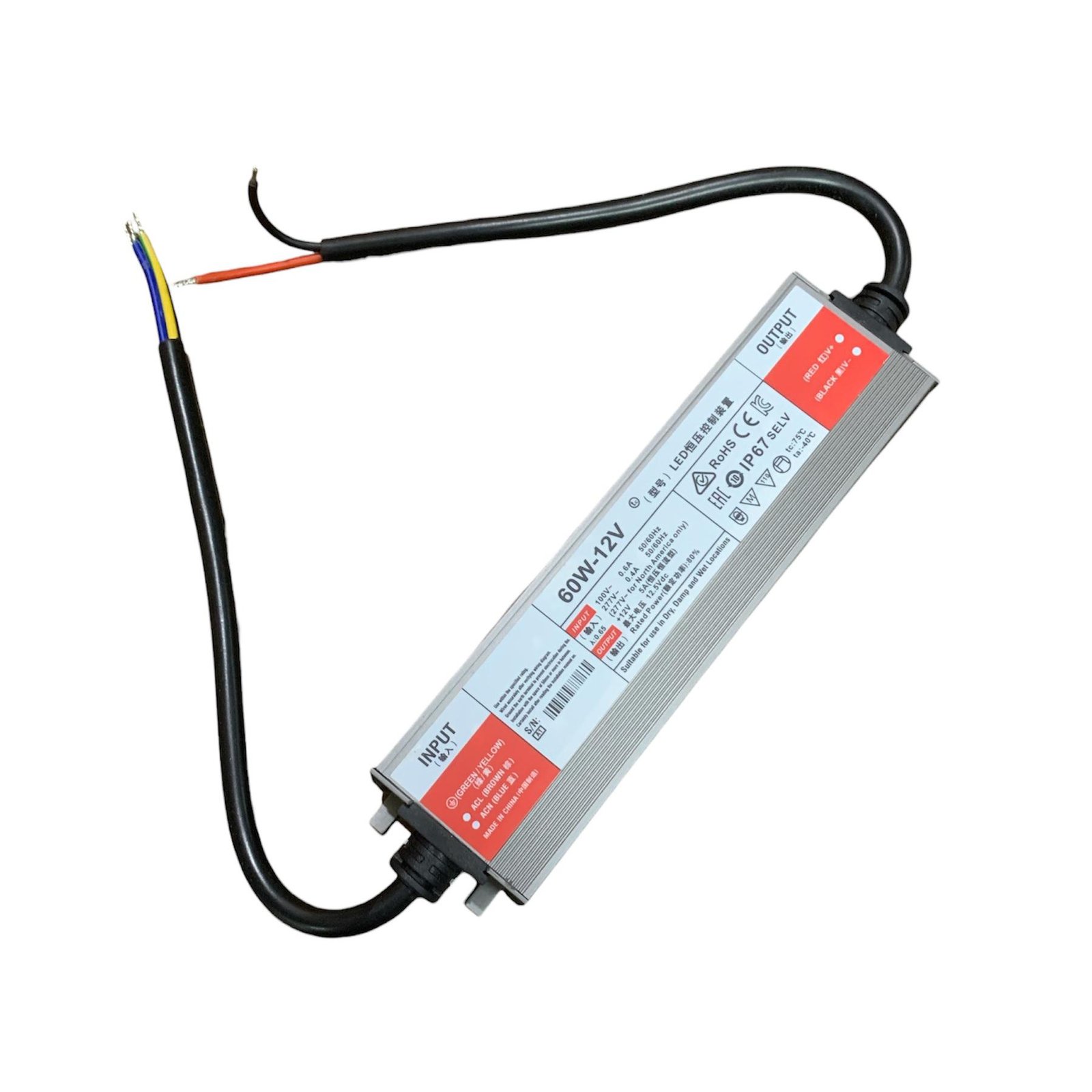 Power Supply LED Strip 12V 5A Switching LED 60W 60 Watt IP67 Waterproof