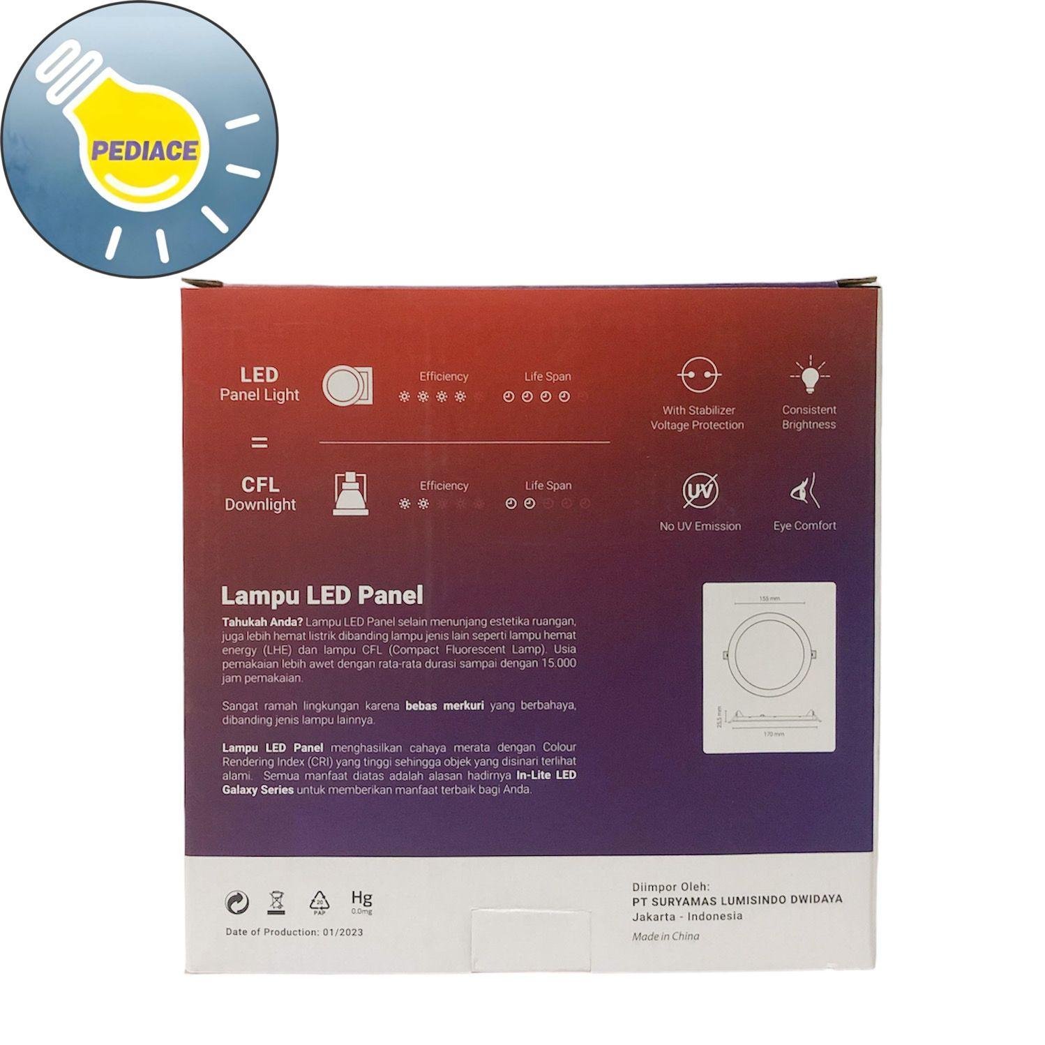 Lampu LED Panel Light Bulat 12W Inlite Inbow SNI - WARM WHITE 3000K - Image 5