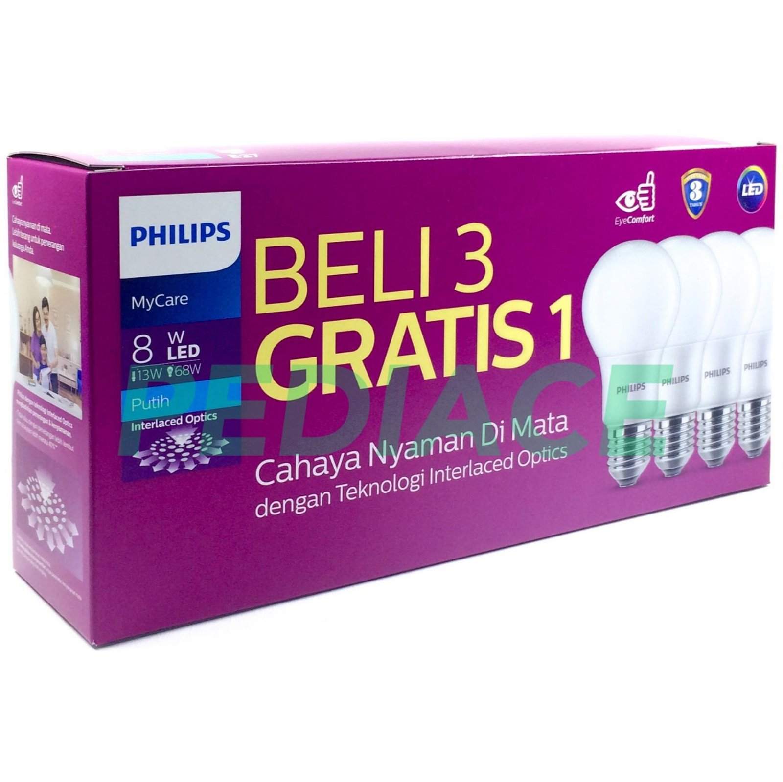Lampu PHILIPS MyCare LED Bulb 8 Watt 8W Putih 770lm Paket 3 Gratis 1