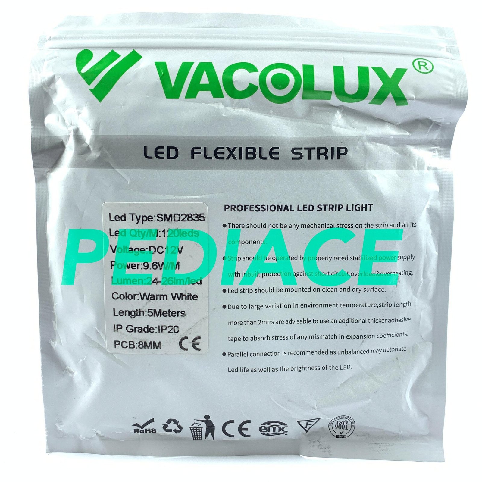 VACOLUX Lampu LED Strip DC12V 2835 Warm White 3000K 600LEDS 5M IP20 - Image 5