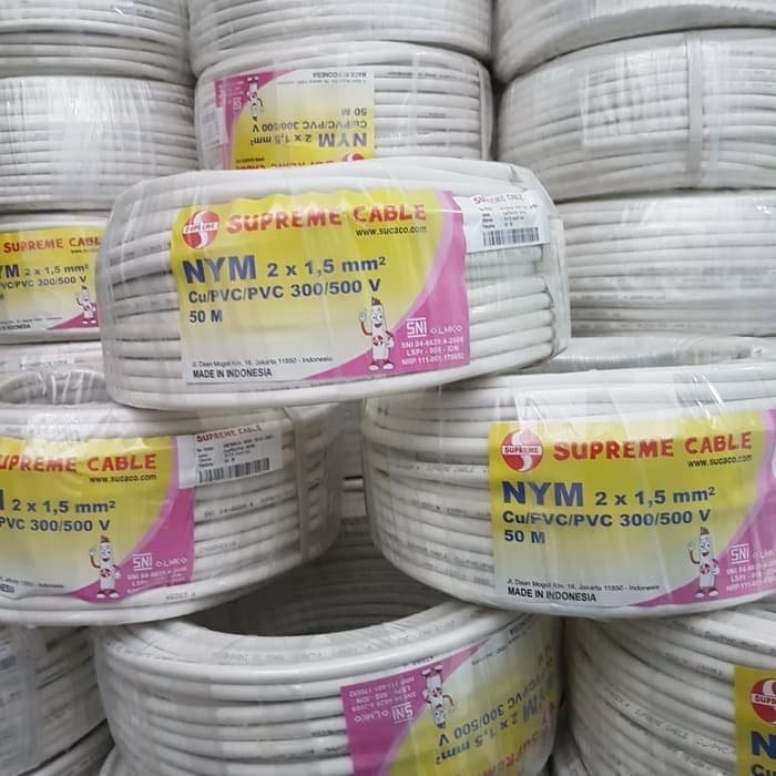Kabel SUPREME NYM Putih 2x1,5 mm Kawat Tembaga SNI Roll ( 50meter )