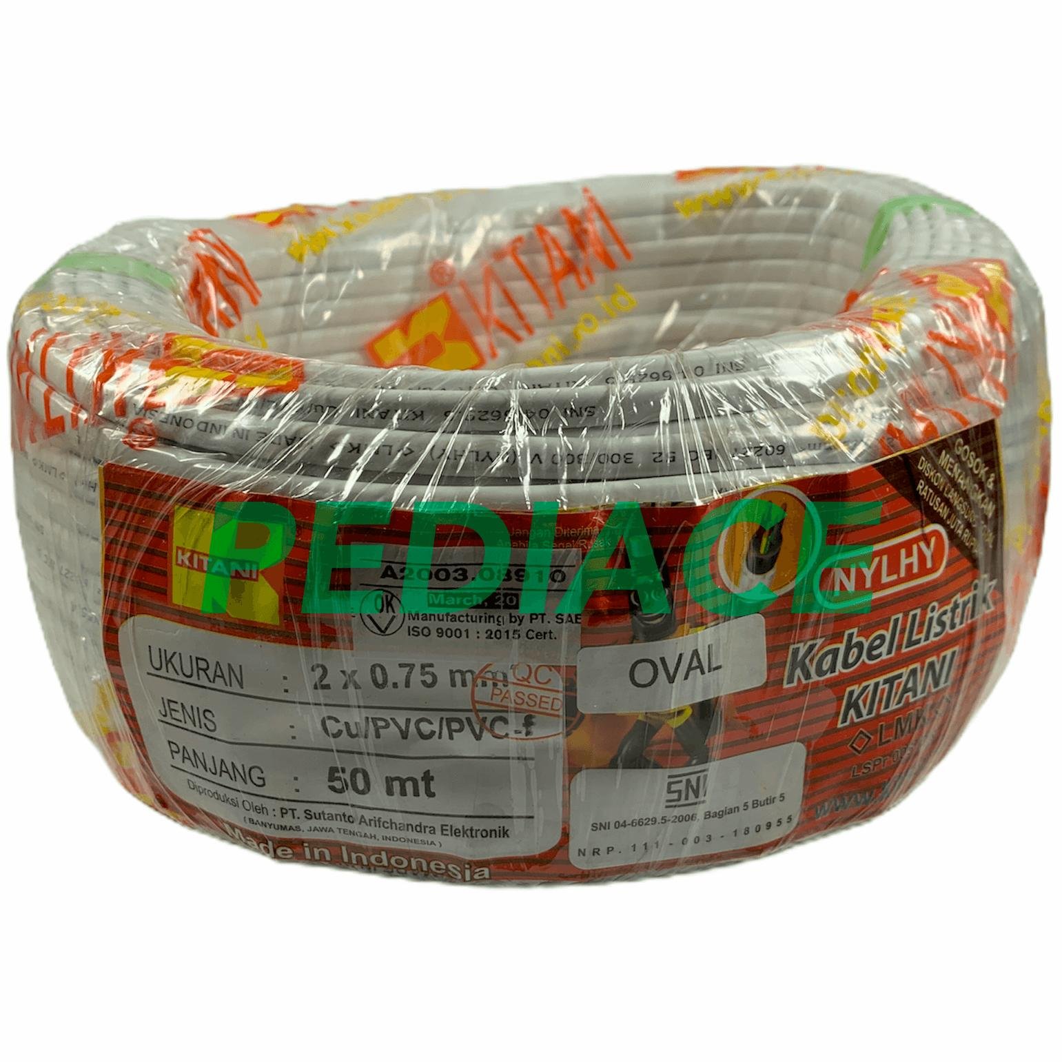 Kabel Listrik Oval Gepeng Flexible 2x0.75 PUTIH KITANI SNI 50Meter - Image 4
