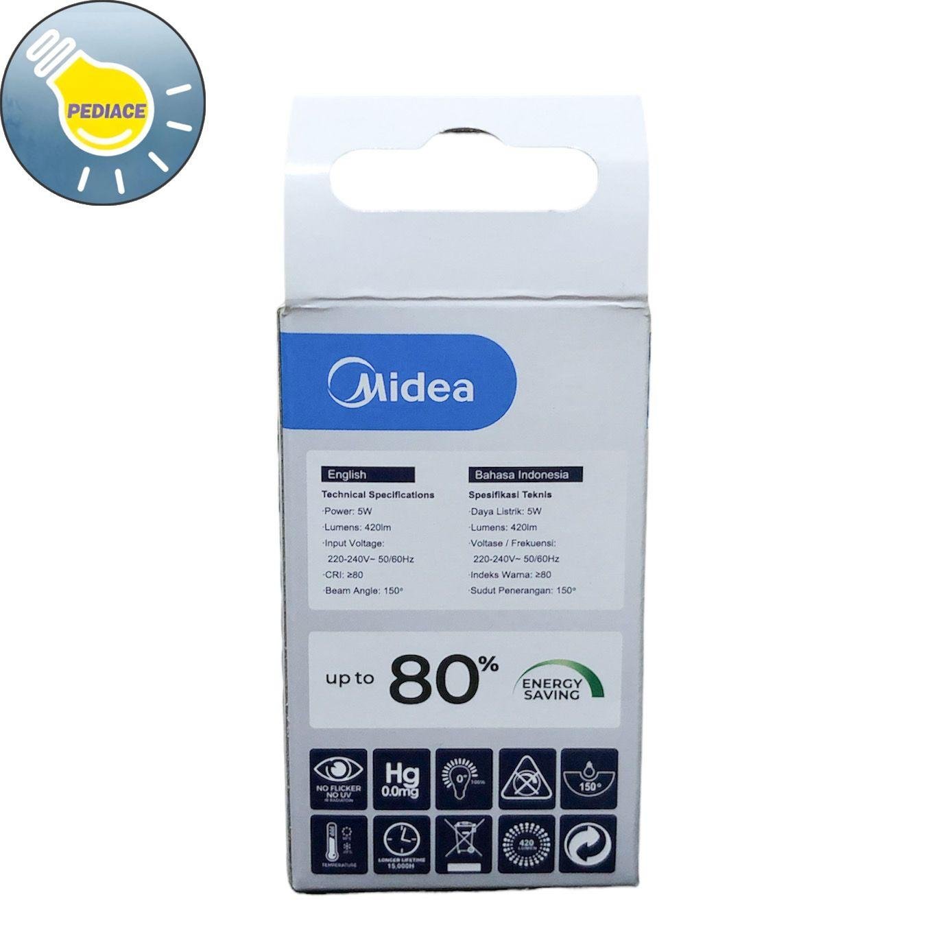 Lampu LED Bohlam 5W E14 MIDEA 5 Watt Cahaya Kuning 3000K 420lm - Image 4