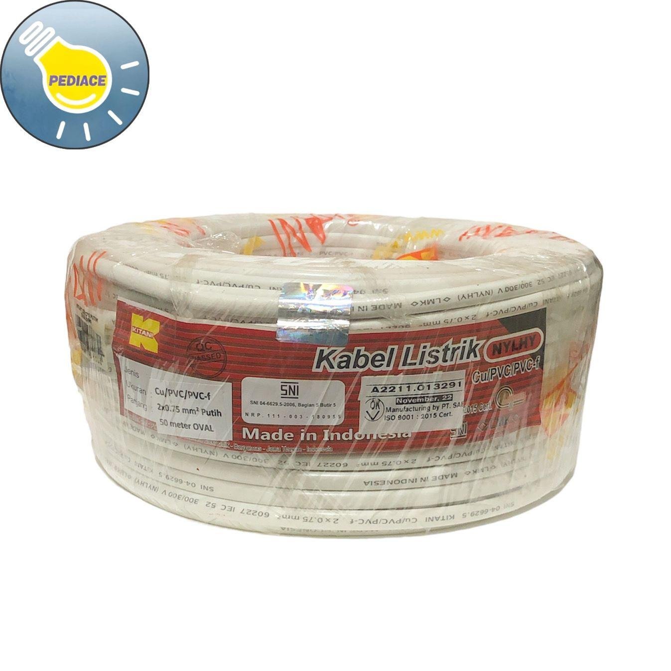 Kabel Listrik Oval Gepeng Flexible 2x0.75 PUTIH KITANI SNI 50Meter