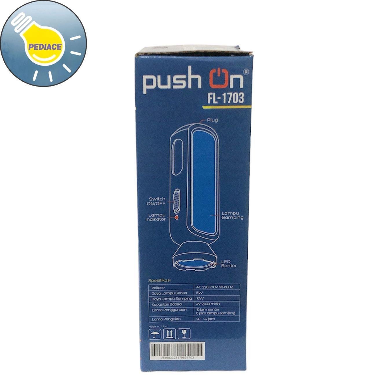 Senter LED 5W + Lampu Emergency 10W PUSH ON FL-1703 Cas Charger - Pink - Image 4