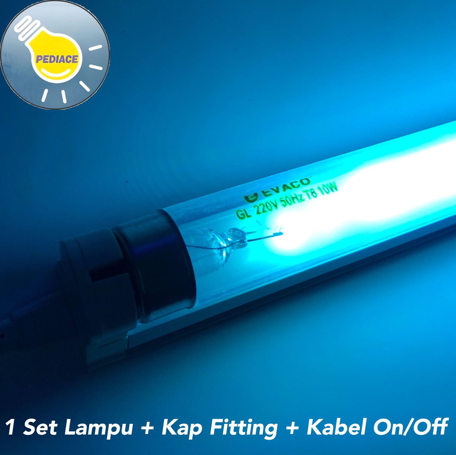 Lampu T8 UV Germicidal 10W Filter Air/Kuman EVACO SET KAP KABEL ON/OFF