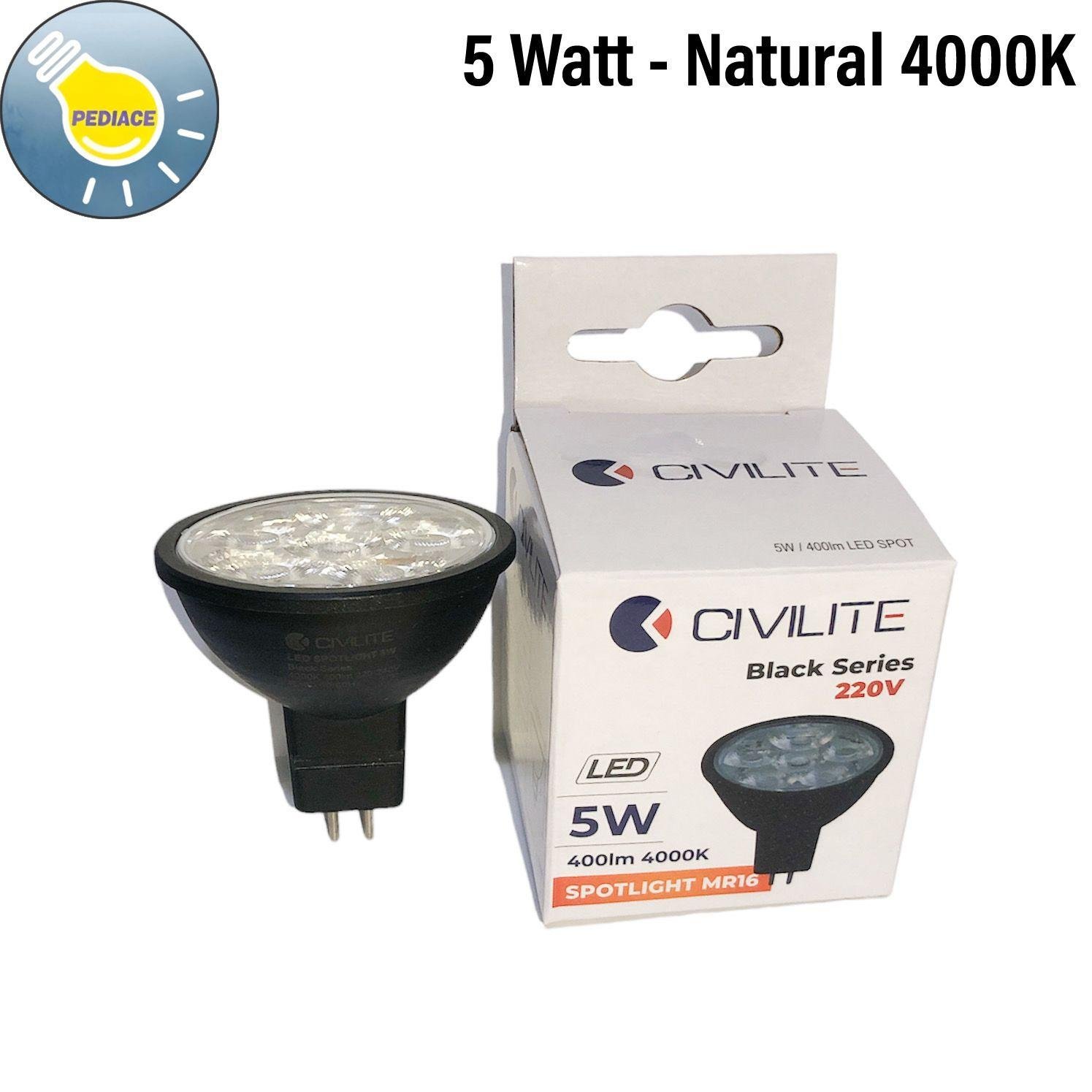 Lampu LED 5W Spotlight MR16 CIVILITE Black Series Cahaya Natural 4000K