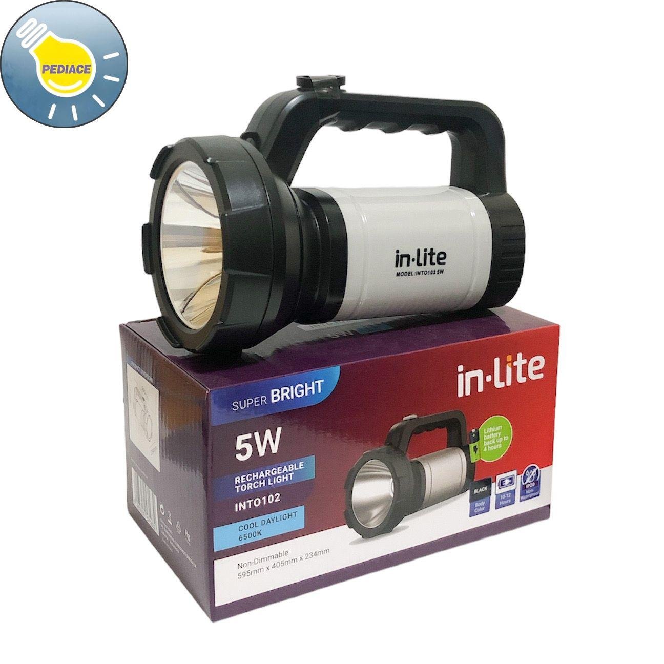 Lampu Senter 5W INLITE Rechargeable Torch Light INTO102 Cool Daylight / Putih 6500K