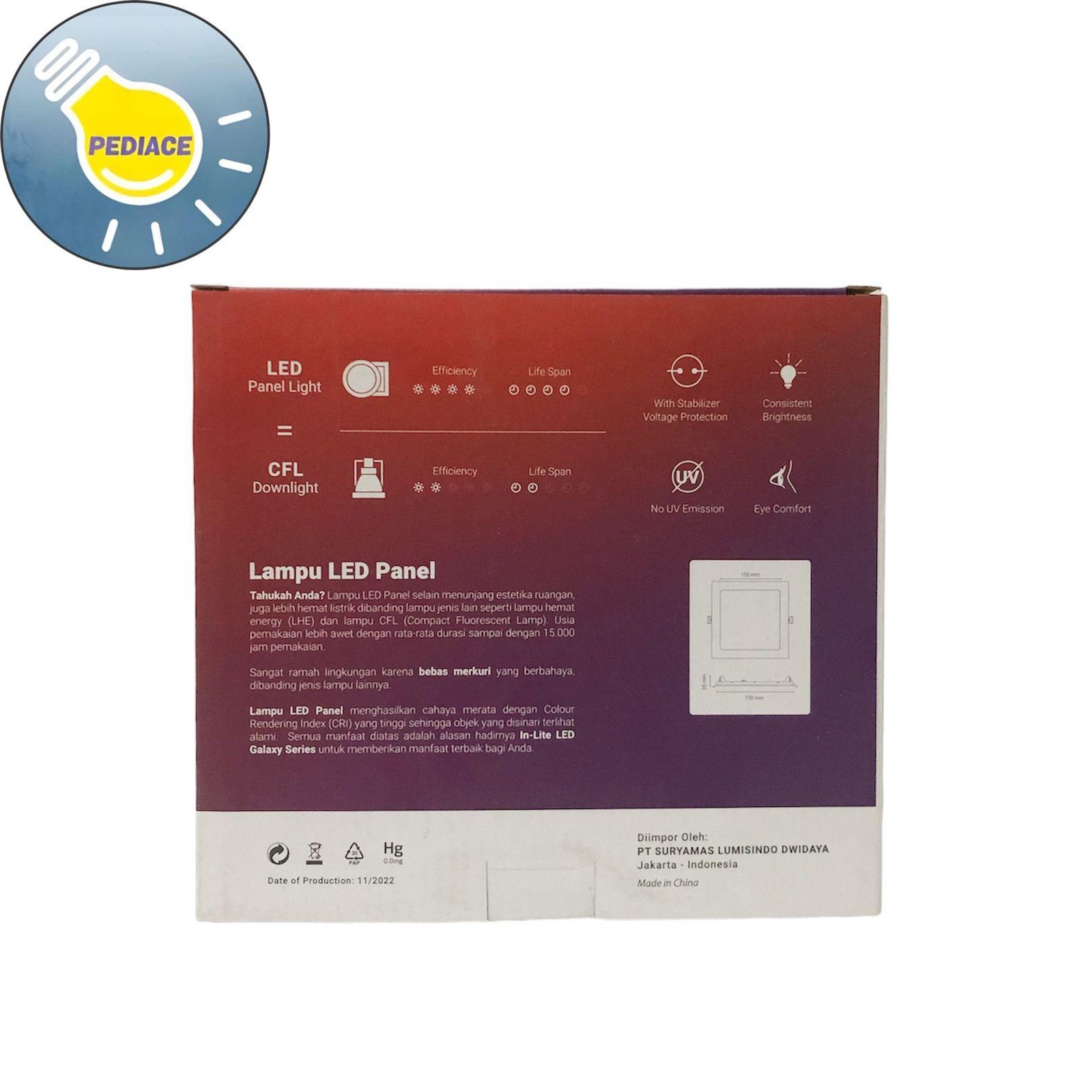 Lampu LED Panel Light Kotak 12W Inlite Inbow SNI - COOL DAYLIGHT 6500K - Image 4