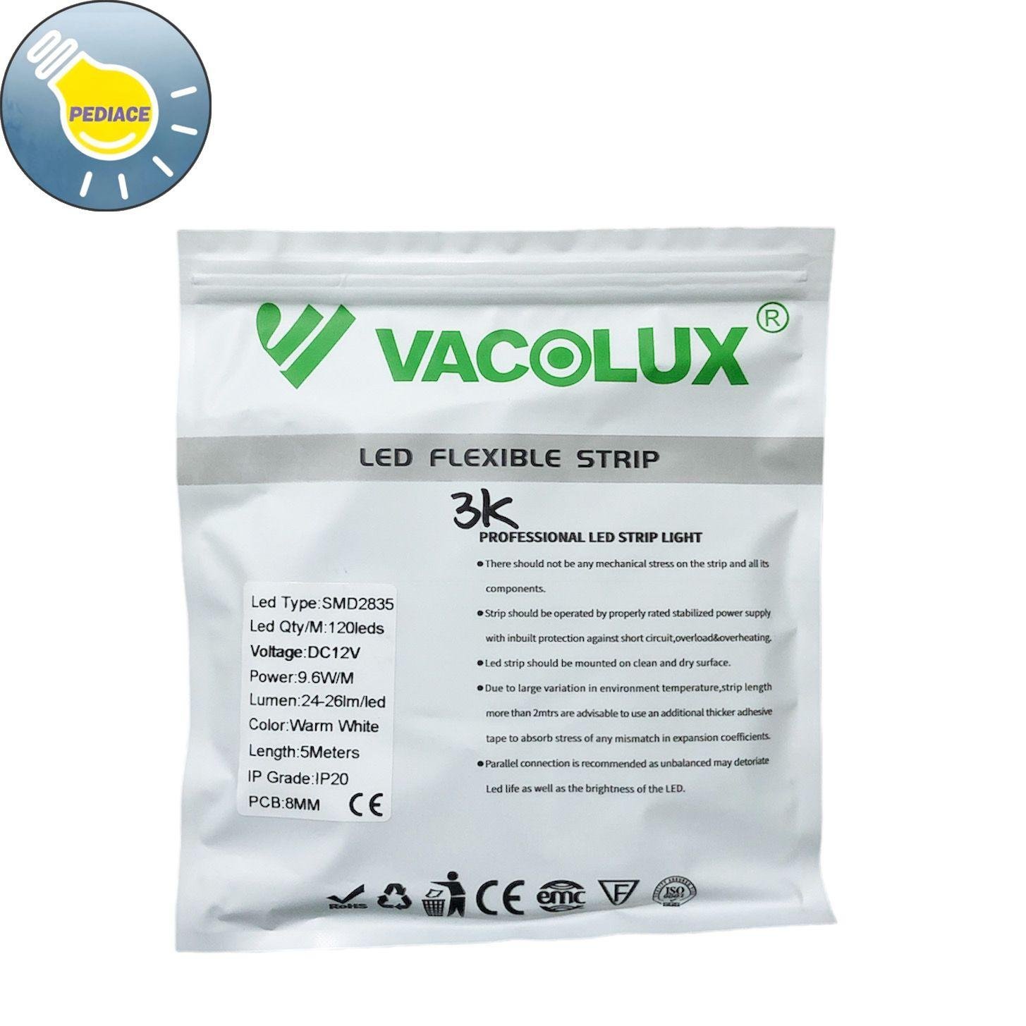 VACOLUX Lampu LED Strip DC12V 2835 Warm White 3000K 600LEDS 5M IP20 - Image 3