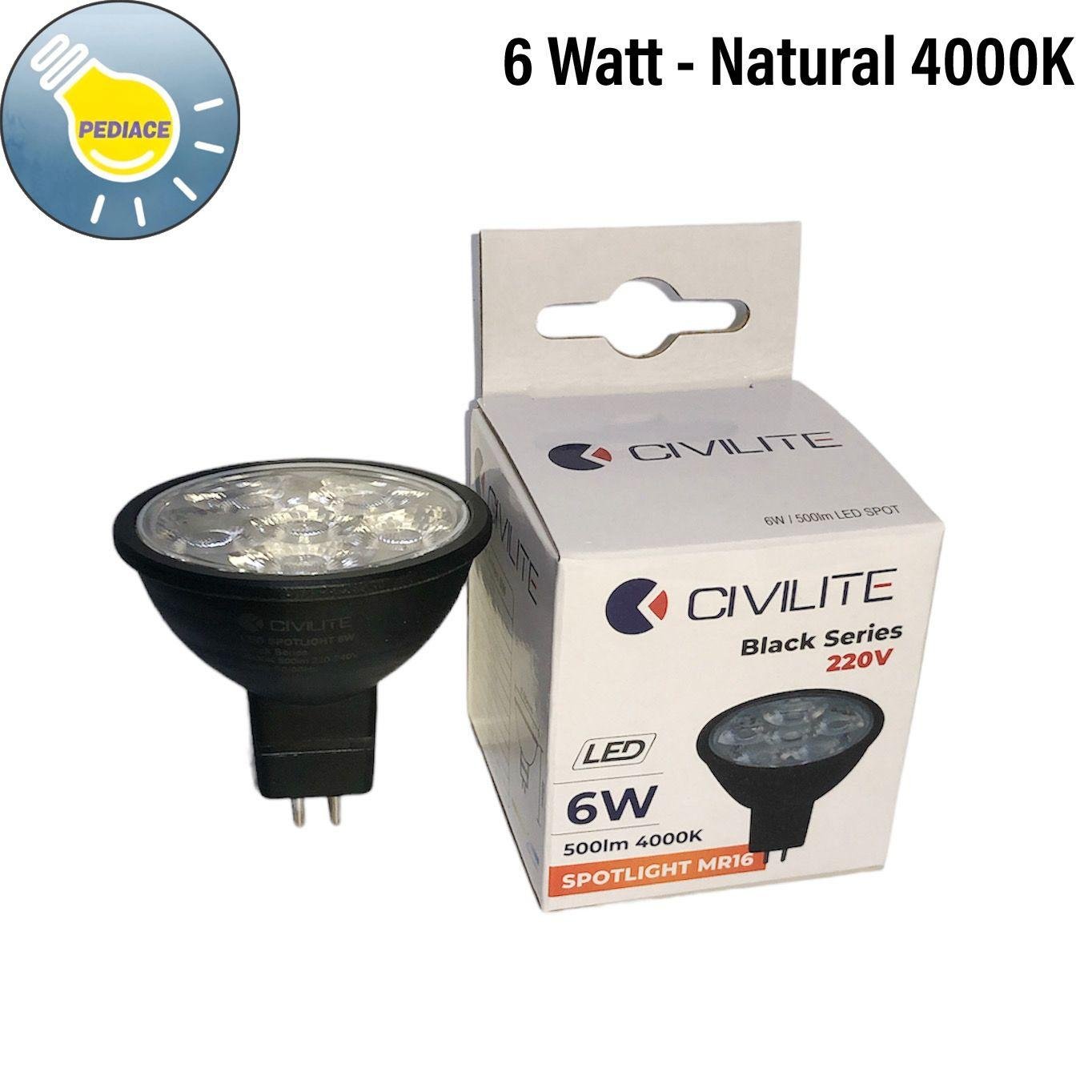 Lampu LED 6W Spotlight MR16 CIVILITE Black Series Cahaya Natural 4000K