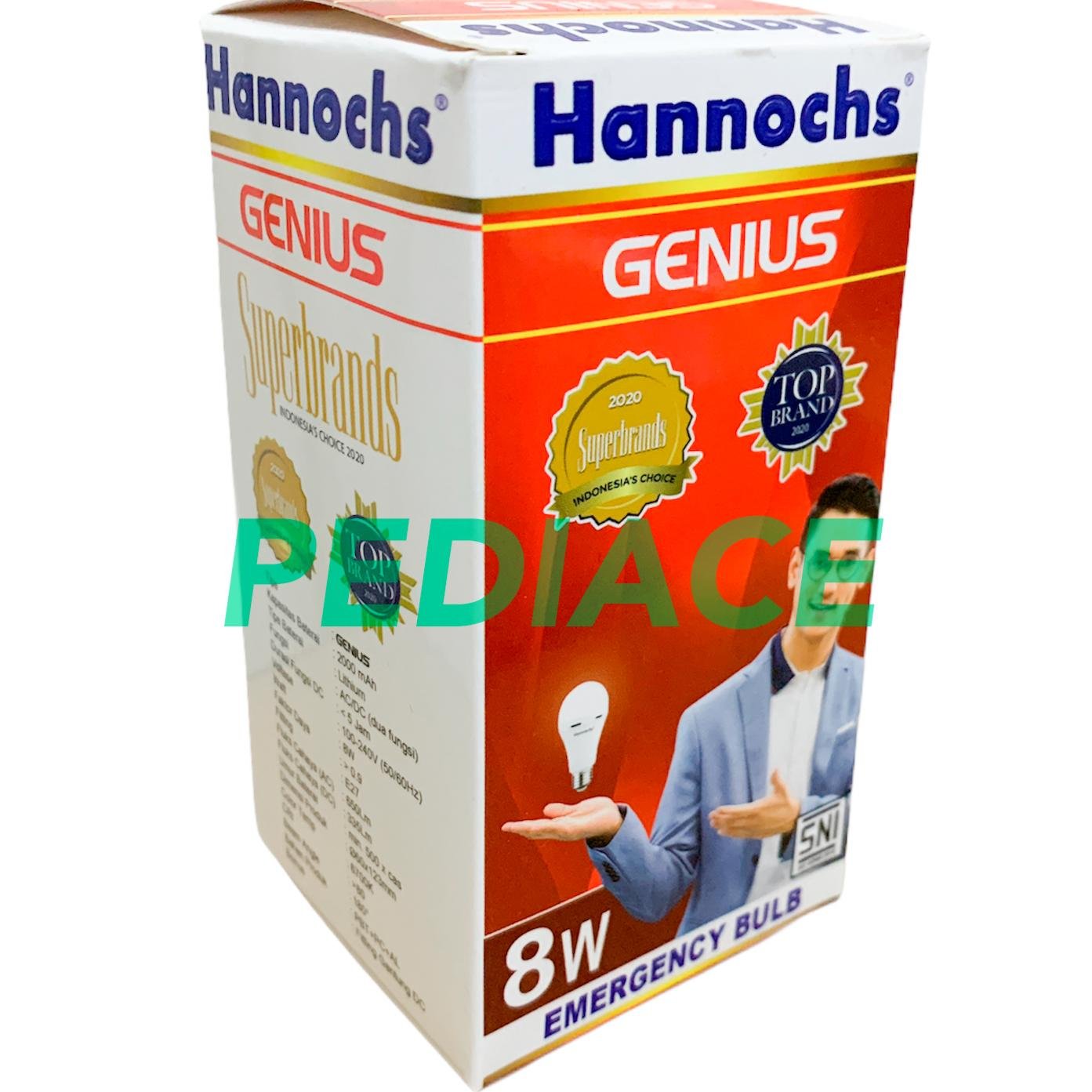Lampu Emergency Bulb 8 Watt E27 Hannochs Genius AC/DC CAHAYA PUTIH