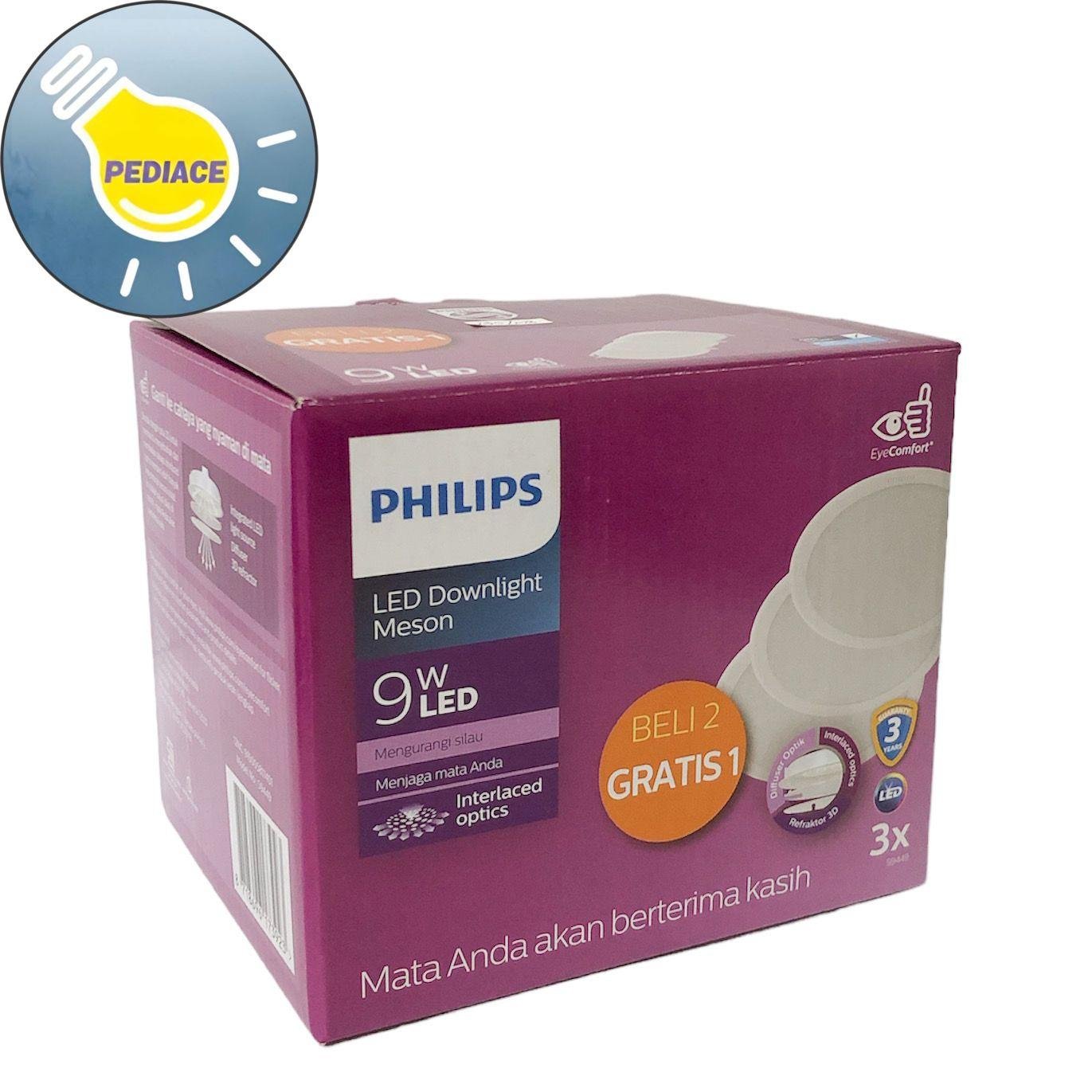 Lampu LED Downlight Meson Panel PHILIPS 9 Watt 6500K Putih 2 Gratis 1