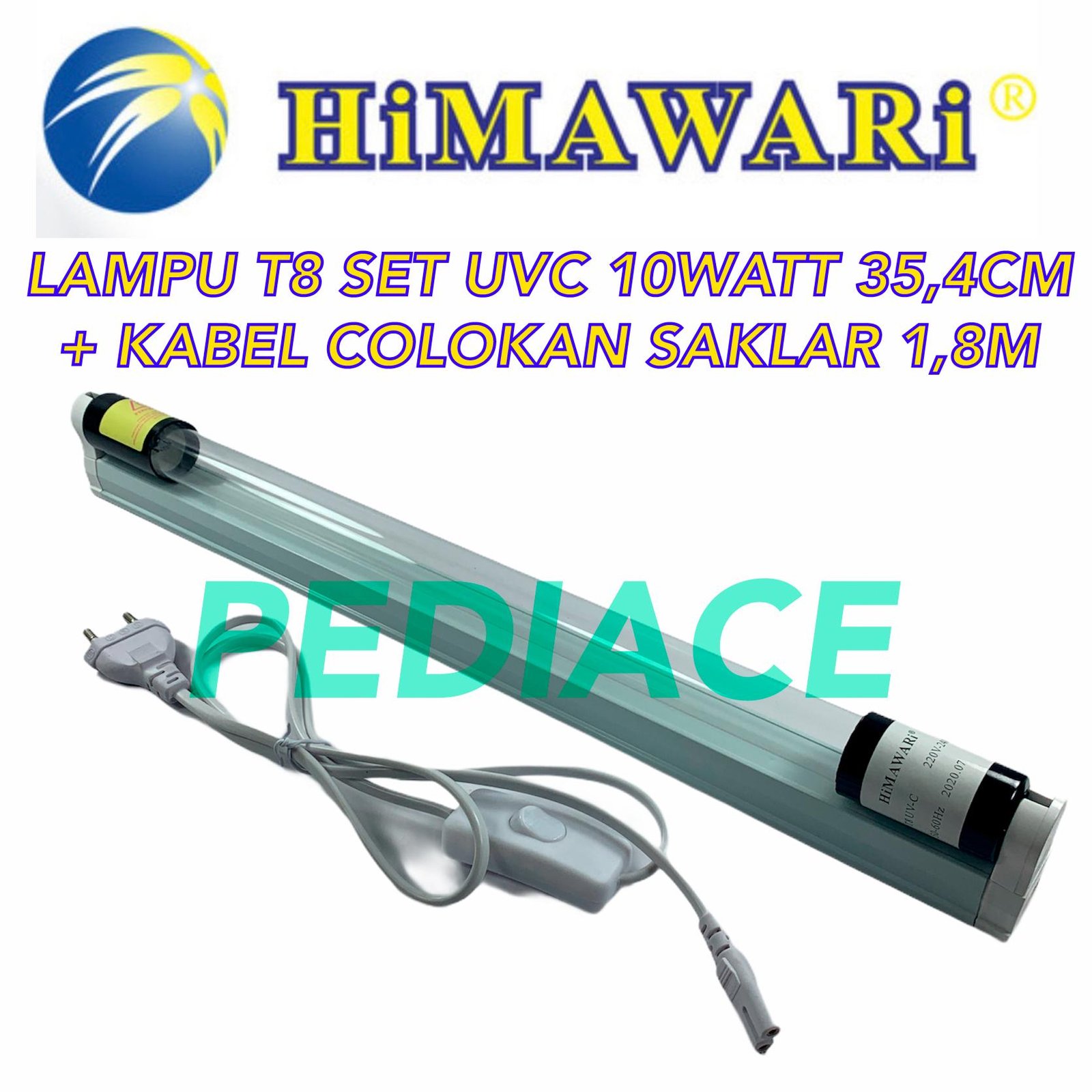 Lampu UVC T8 SET 10 Watt HIMAWARI Sterilizer Virus Kabel Colok On/Off